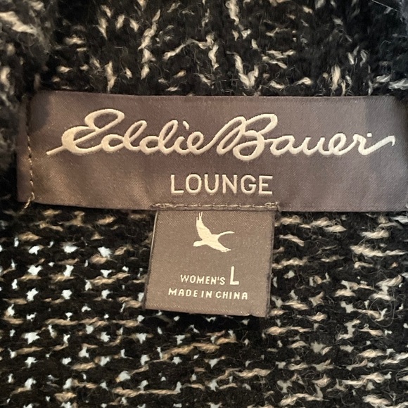 EDDIE Bauer Cardigan Size Large Black Chunky Knit Open Front Lounge - Picture 6 of 14